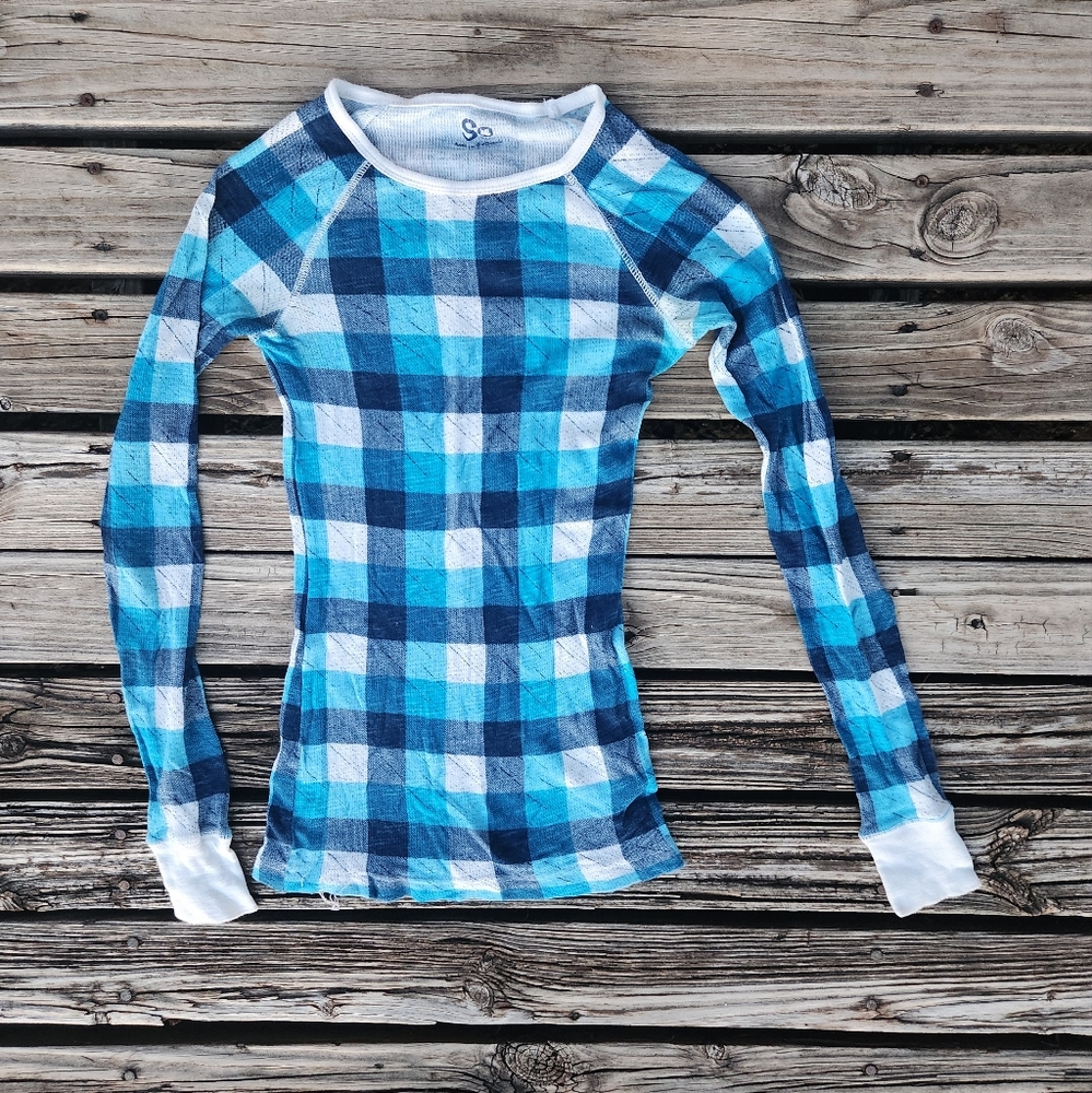 SO Blue Plaid Long-Sleeve Women's Top